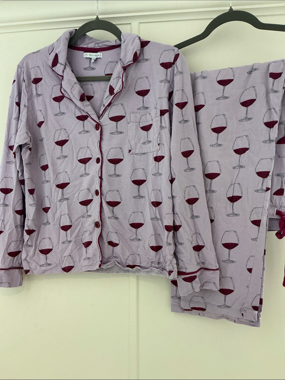 PJ Salvage Women's Button‑Front Wine Glass Pajama Top - Light Lavender & Wine